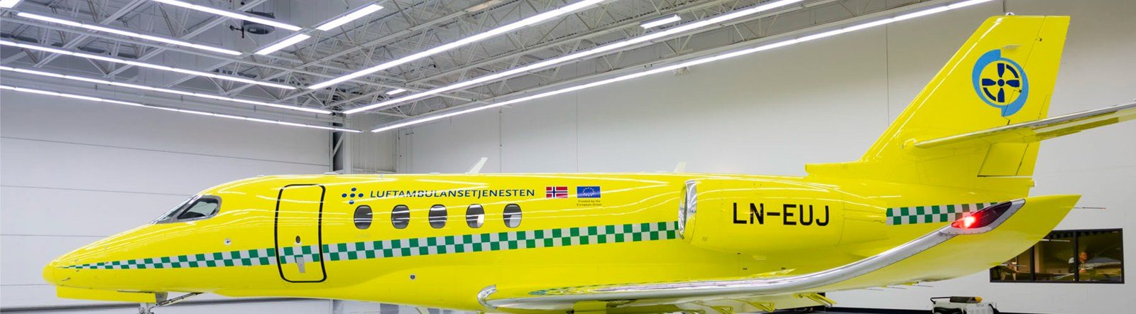 The Citation Latitude LN-EUJ in its hangar